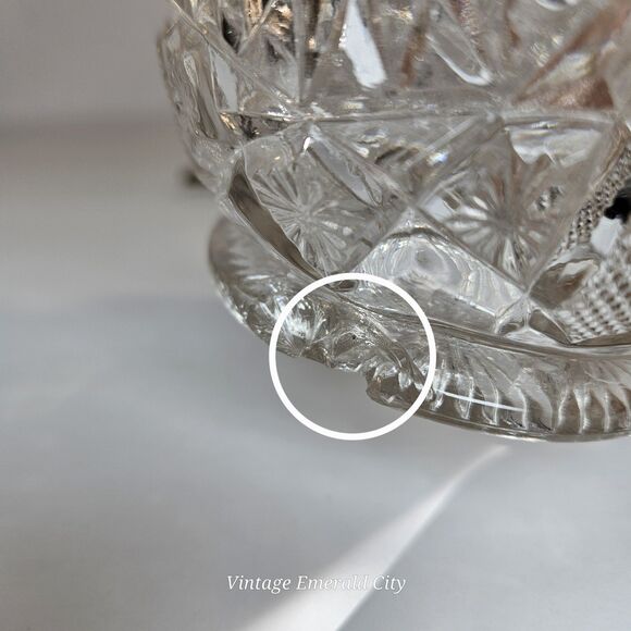 Vtg Brunswick Brilliant Cut Clear Floral Glass Vase Hobstar Sawtooth Rim/ READ - Picture 7 of 12